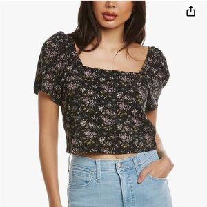 Madewell Gemma Square Neck Printed Top in True Black‎ Small